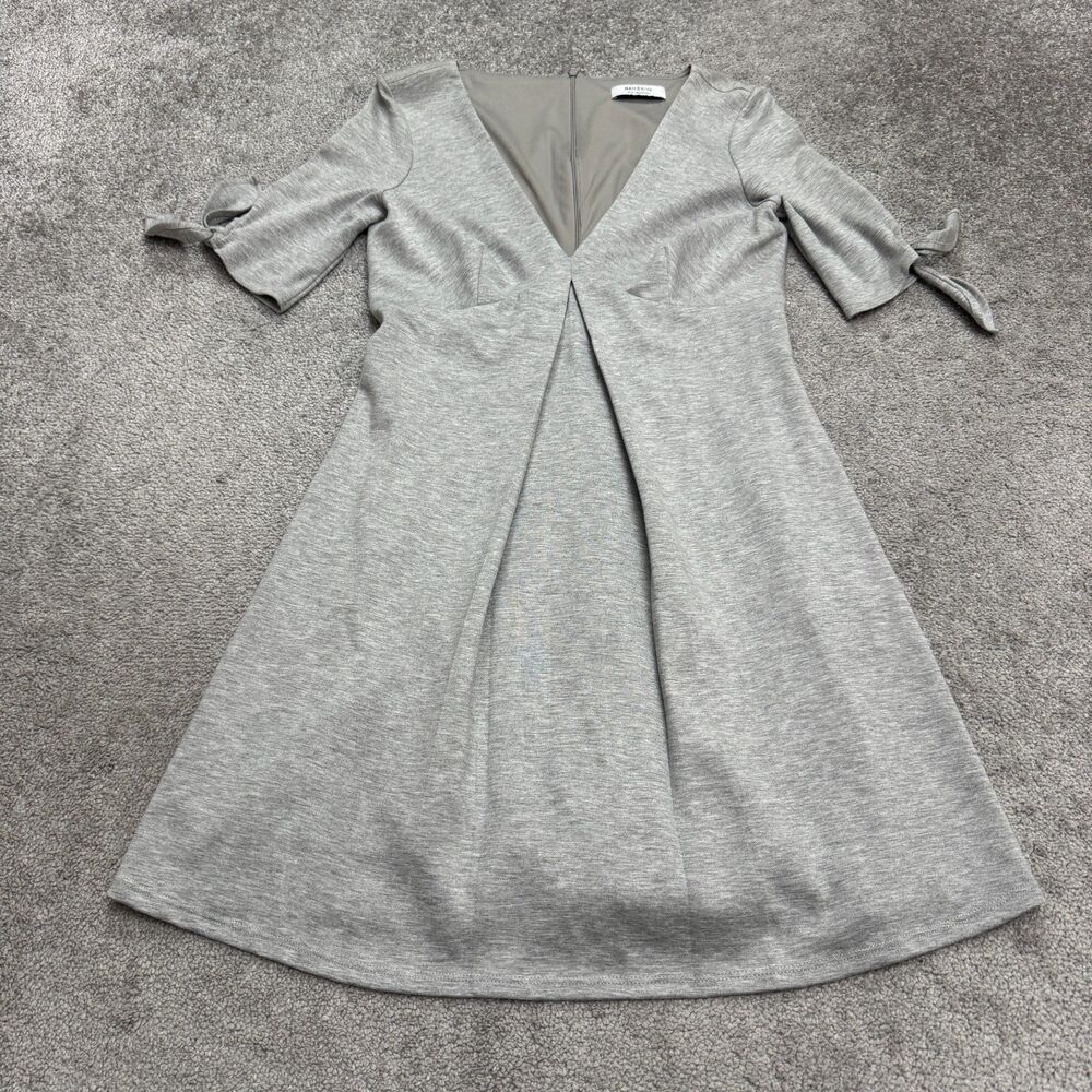 Bailey Ponte Pleated Fit & Flare Dress Womens Small Gray Knee Length V-Neck Work